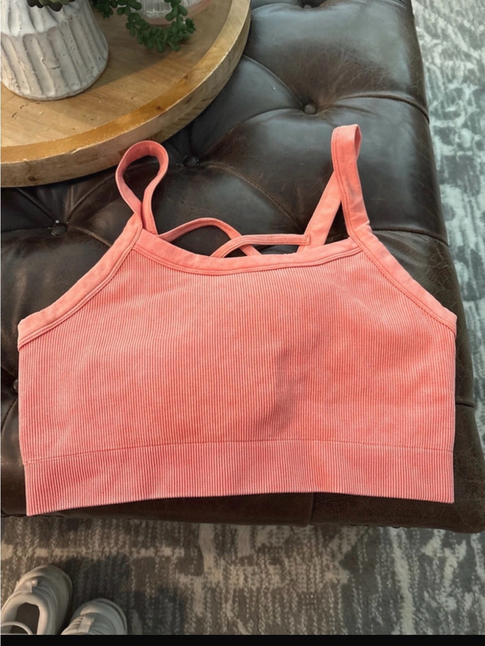 CRZ YOGA Coral Pink Ribbed Strappy Sports Bra